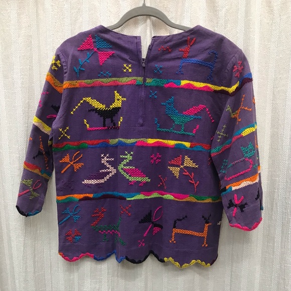 Tipicano size medium, vintage, long sleeve cotton top, purple, multi - Picture 3 of 3